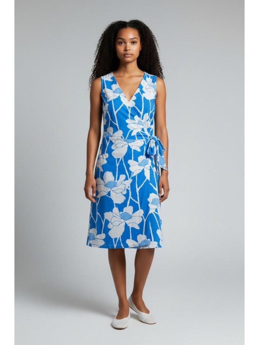 J. McLaughlin Catalina Cloth Tie Waist Blue Floral Sleeveless Dress XL Stretchy